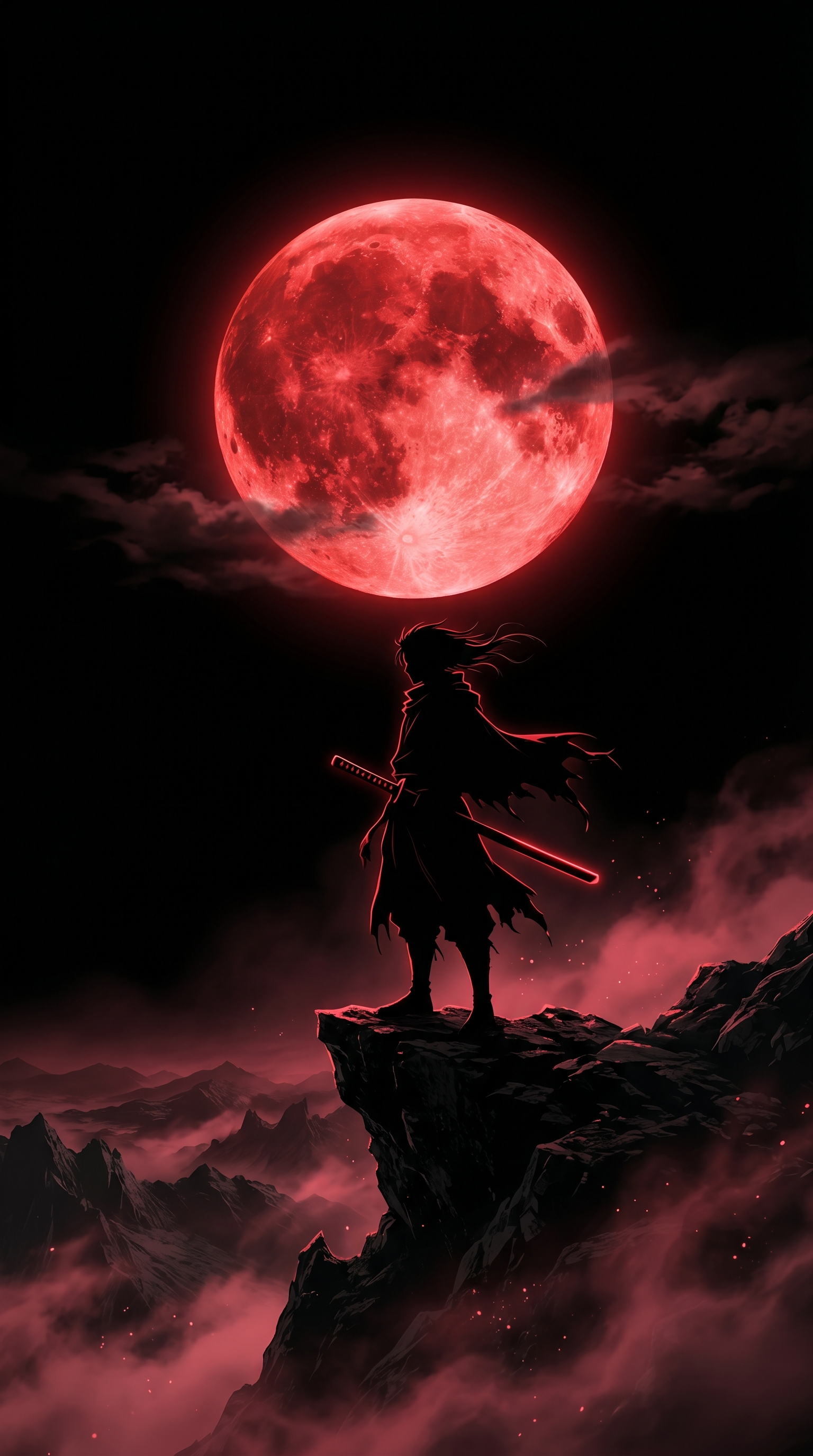 Ronin On Cliff Crimson Moon